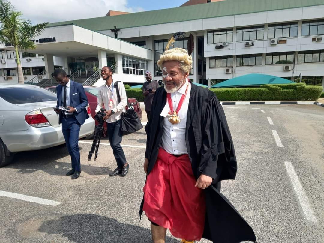 Drama as human rights lawyer attends Supreme Court proceedings in native doctor's attire 