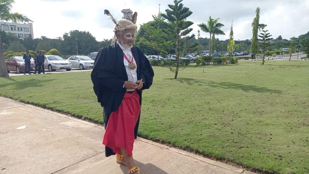 Drama as human rights lawyer attends Supreme Court proceedings in native doctor's attire 