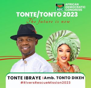 ROAD TO 2023: Rivers ADC governorship candidate, Tonte, picks Tonto Dikeh as running mate