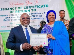 Oborevwori, running mate, 27 lawmakers-elect receive certificates of return in Delta