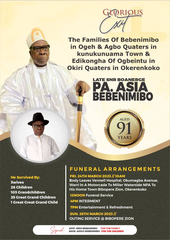 OBITUARY: DESOPADEC commissioner, Bebenimibo, set for late father’s funeral
