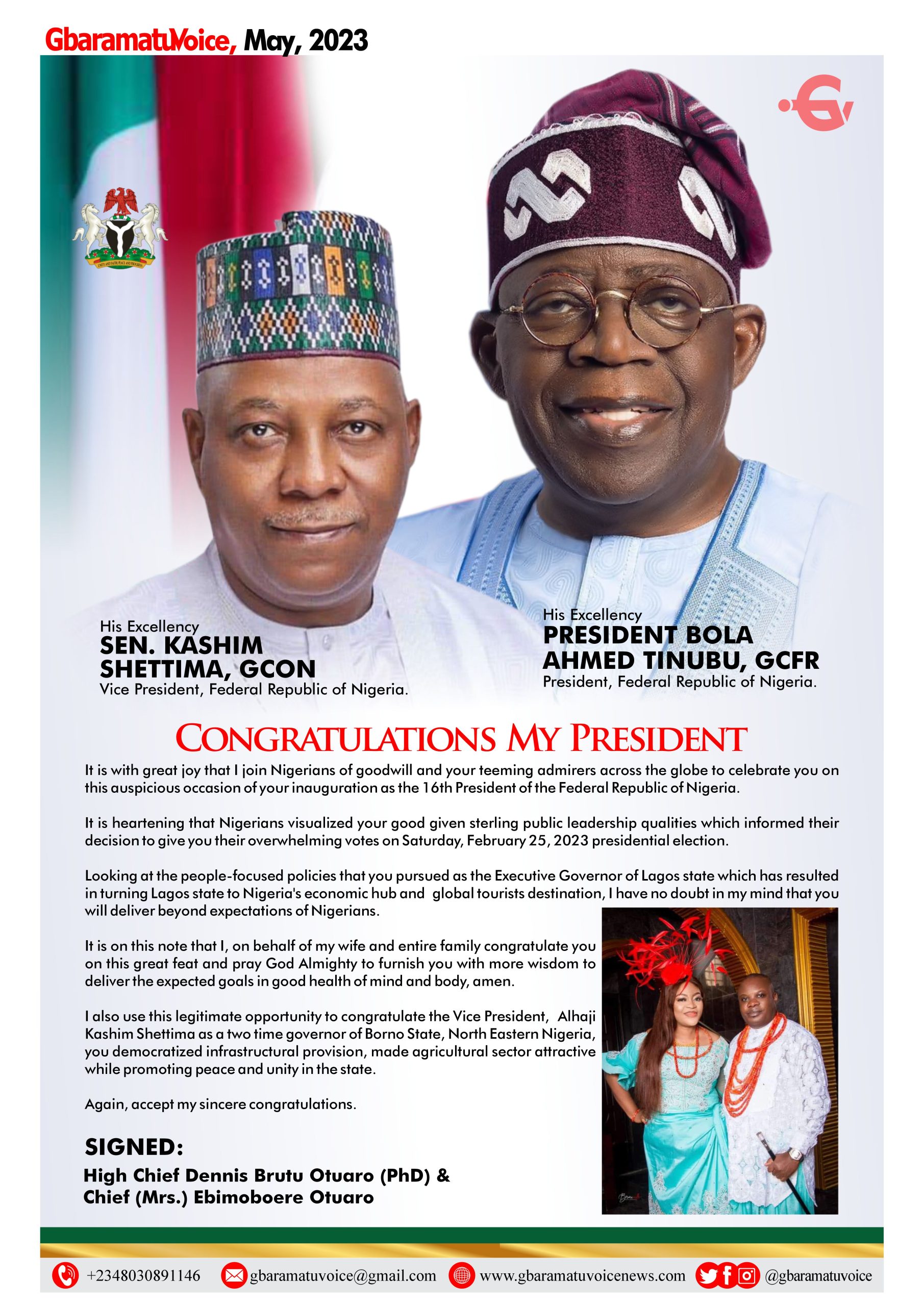 Otuaro sends congratulatory message to Tinubu, says president will deliver beyond expectations