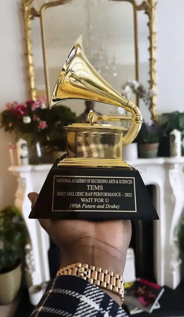 Nigerian female singer, Tems, gets Grammy award plaque