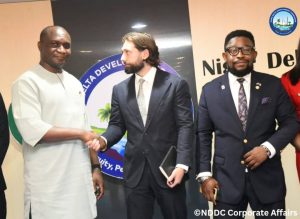 The NDDC Managing Director, Dr. Samuel Ogbuku with Second Secretary (Political), British High Commission, Abuja, Mr. Hamish Tye and Mr. Fortune God'sSon Alfred.