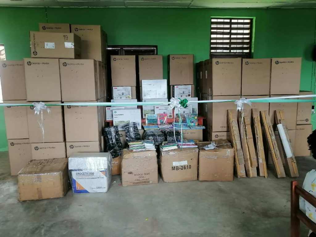 The educational equipment donated to schools in Oyo State